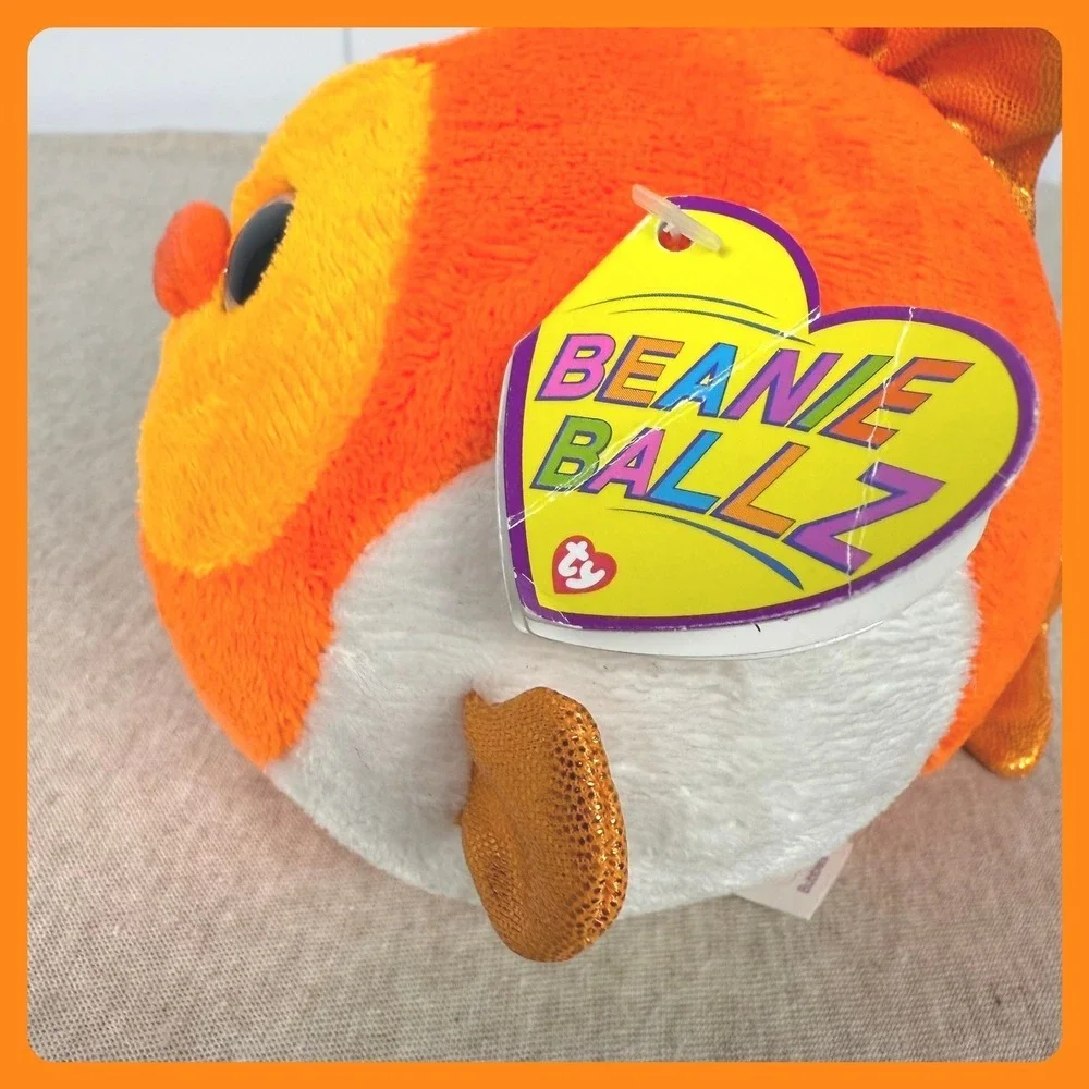Ty Beanie‎ Ballz Bubbles Goldfish Orange White Plush Round Stuffed Animal 38031